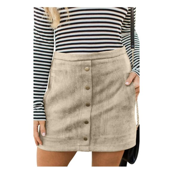 🌸3/$15🌸Tan Faux Suede High Waist Mini Skirt with Pockets A-Line Medium - Picture 1 of 6